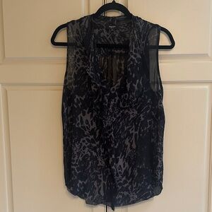 Babaton Black Leopard Print Sheer Blouse